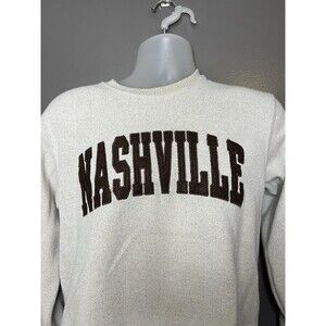 Nashville Sweatshirt Mens Small Beige Fleece Pullover Graphic New York Popular